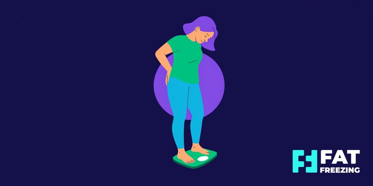 Woman standing on bathroom scales looking down at the reading