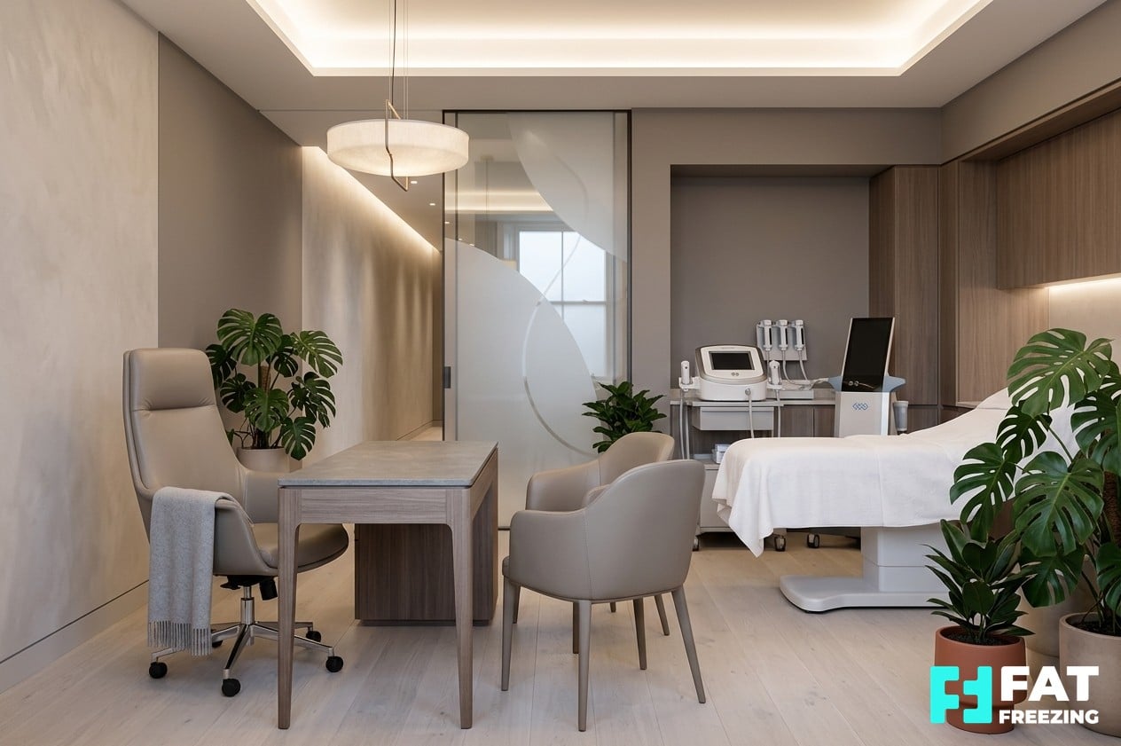 Modern clinic room used for non-surgical body contouring consultations