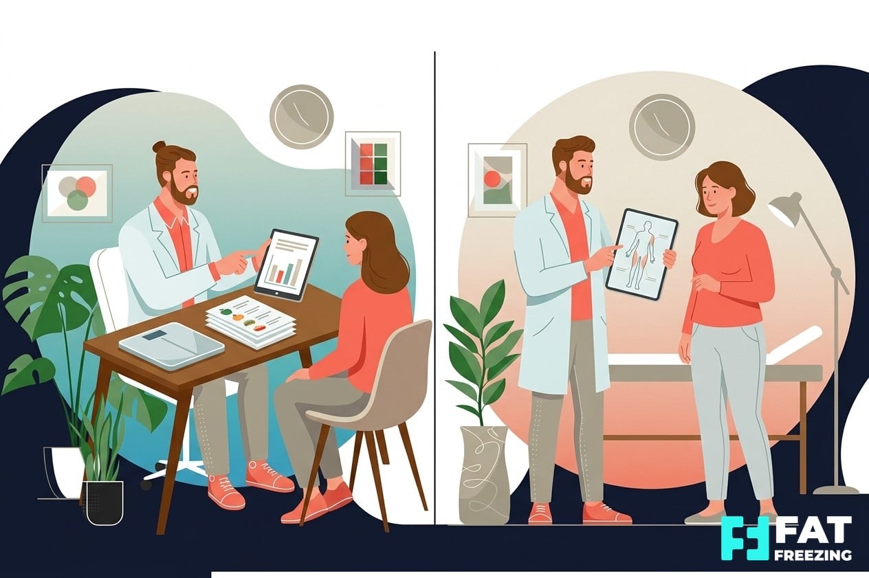 Clinic consultation illustrating the difference between medical weight management and body contouring