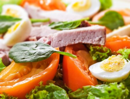 Salad meat, tomatoes, eggs